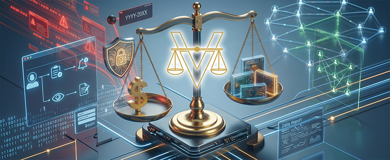 3D-визуализация Legal Design комплаенса: весы правосудия с логотипом Veris Legal, схемы интерфейса согласий и баланс финансовых рисков в подписочных сервисах